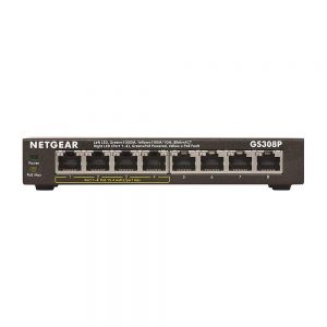 Alternative view of NETGEAR 8-Port Gigabit Ethernet Unmanaged PoE Switch (GS308P) - with 4 x PoE @ 55W, Desktop, Sturdy Metal Fanless Housing